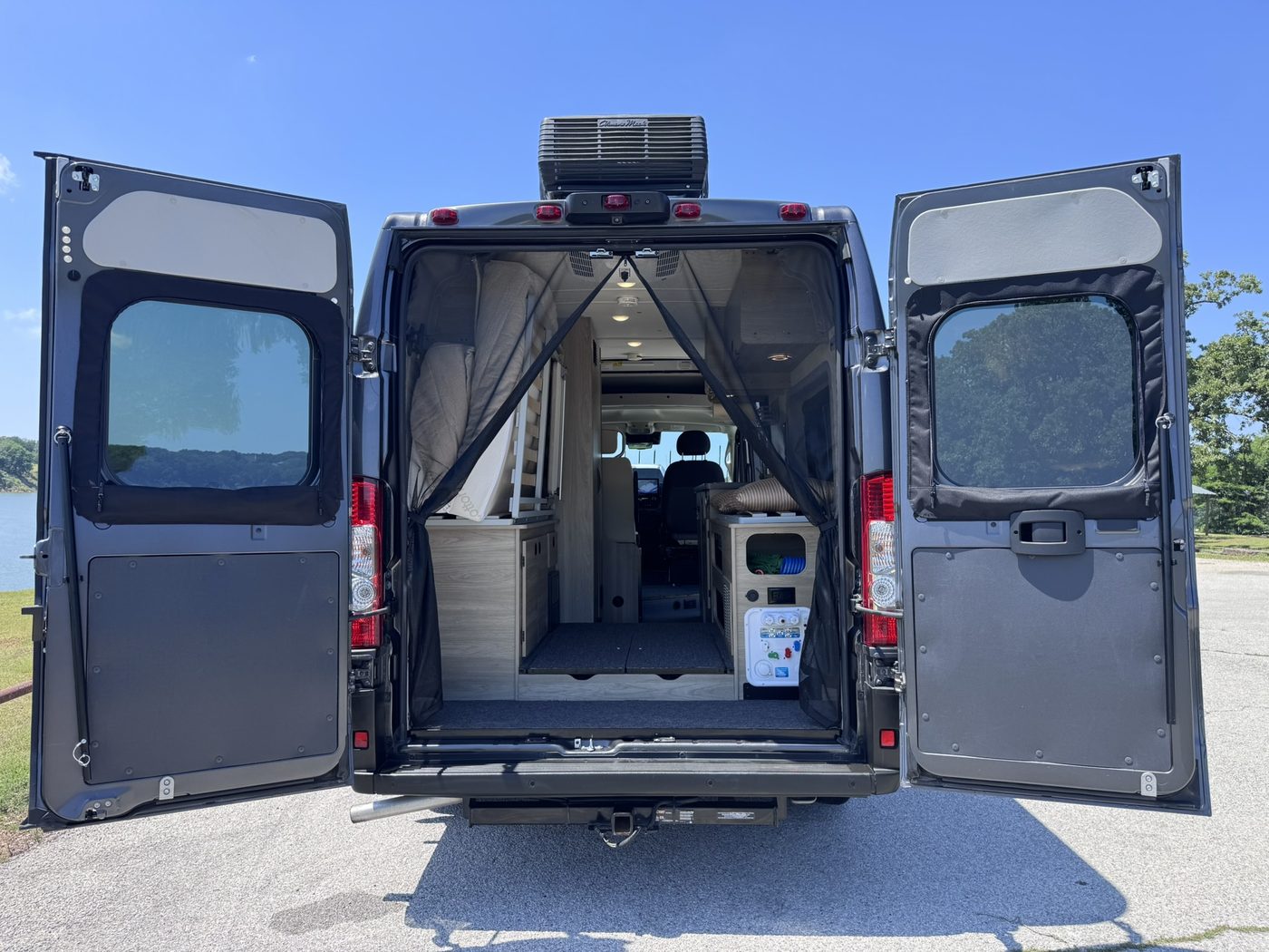Rear doors open showing interior